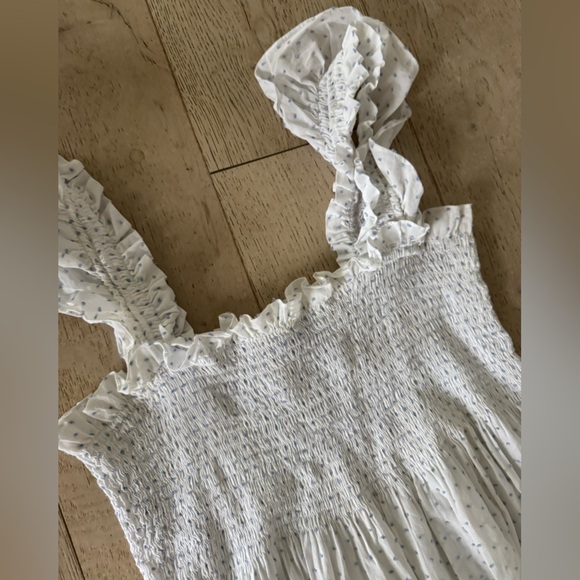 Hill House Ellie Nap Dress Swiss Dot White Blue Smocked Tiered Midi L - Picture 6 of 9